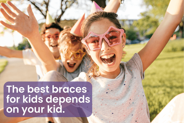 Best Braces for Kids graphic with three kids posing